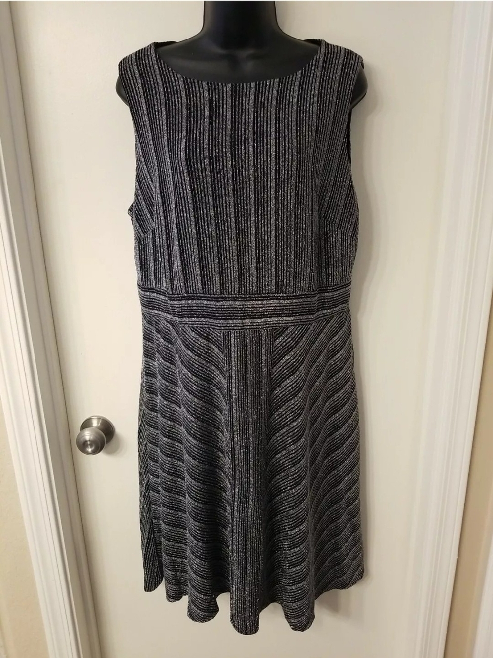 Lane Bryant Black and Gray Striped Sleeveless Knit Dress